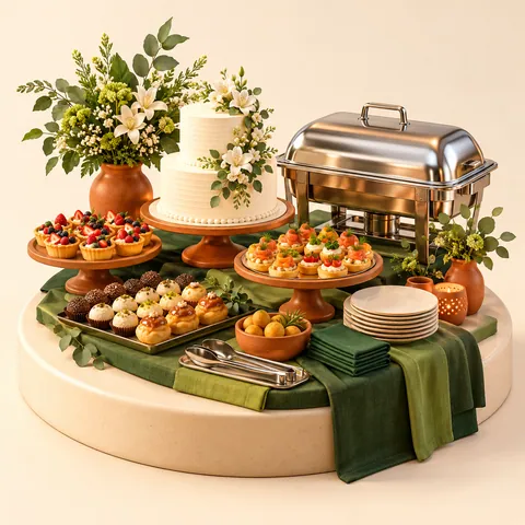 Ilustração 3D de equipamentos e ambiente de trabalho de buffet e confeitaria